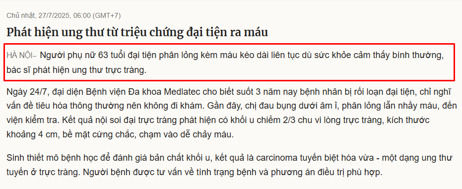 Cảnh báo nguy cơ ung thư trực tràng khi đại tiện ra máu tươi – dấu hiệu nhiều người đang xem nhẹ